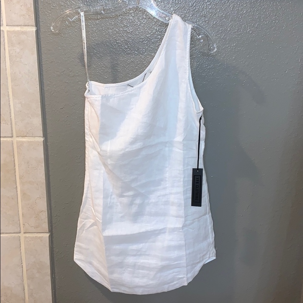 One shoulder white dress